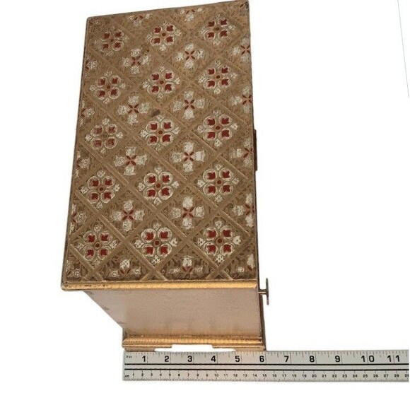 Vintage MELE Jewel Case Red & Gold Gilt Wood Jewelry Box Florentine Style Japan - Picture 8 of 13